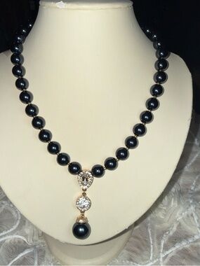 Charter Club Black Pearl Necklace with Gold-Tone Crystal Drop